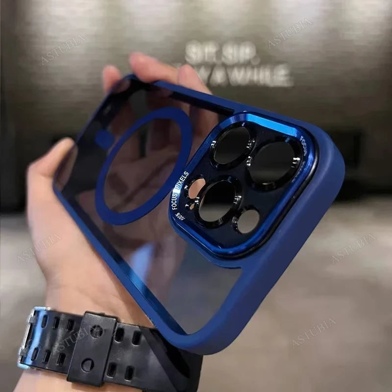 LuxuryKase Magnetic Clear Shockproof Case | MagSafe Compatible | Transparent Hard Back Cover with Full Camera Protection | Anti-Yellowing For iPhone Series