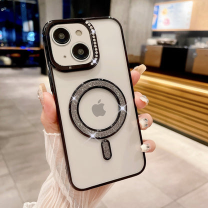 LuxuryKase Transparent Back Cover with Shimmer MagSafe Ring | Soft TPU Case | Stylish Shockproof Protective Mobile Case with Premium Finish For iPhone 15 & 16 Series