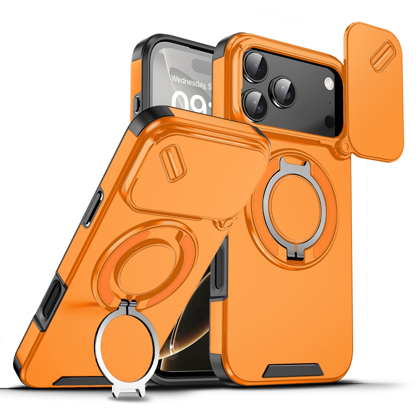 LuxuryKase Shockproof Case with Slide Camera Cover | 360° Rotating Ring Kickstand | Rugged Armour Protection For iPhone Series