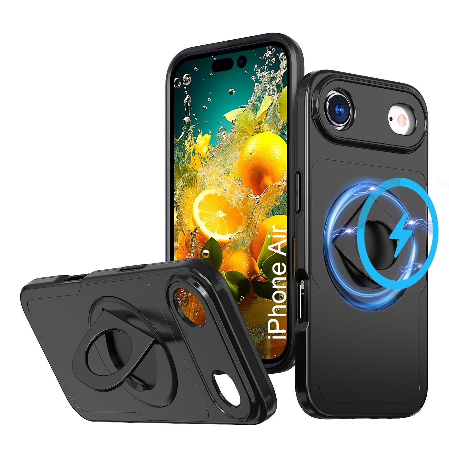 LuxuryKase Shockproof Rugged Back Cover | Heavy Duty Armor Case with MagSafe Compatible 360° Ring Holder | Finger Ring Kickstand | Drop Protection For iPhone & Samsung Series