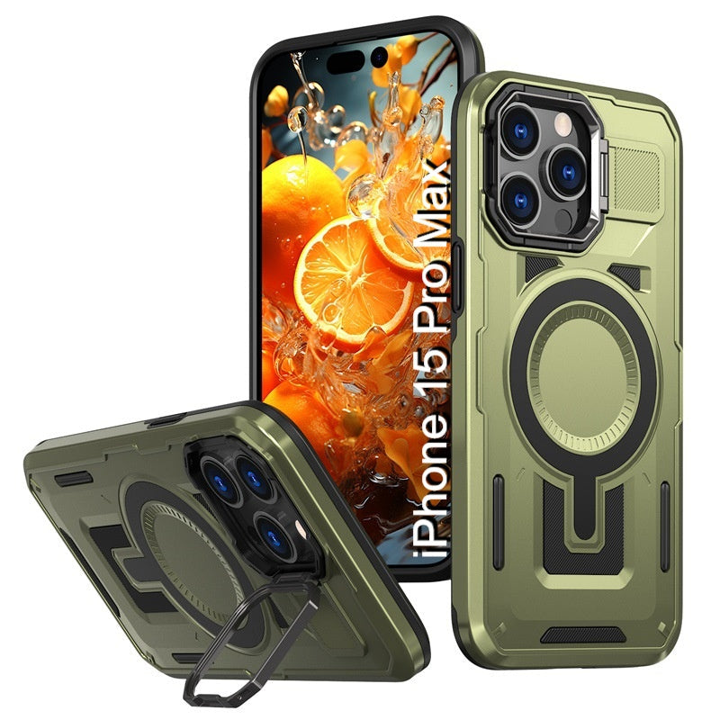 LuxuryKase Rugged Shockproof Magnetic Case with Kickstand | Dual Layer TPU+PC Protection | Mag-Safe Compatible | Camera Guard | Extreme Drop Resistance For iPhone Series