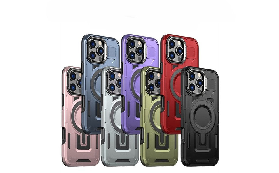 LuxuryKase Rugged Shockproof Magnetic Case with Kickstand | Dual Layer TPU+PC Protection | Mag-Safe Compatible | Camera Guard | Extreme Drop Resistance For iPhone Series