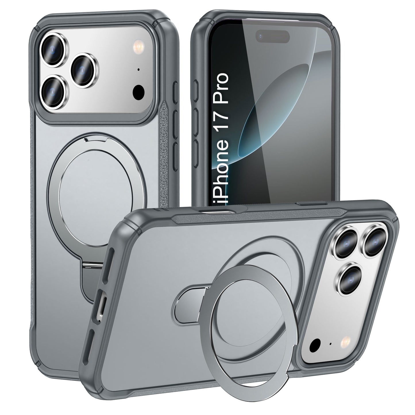 LuxuryKase Shockproof Back Cover with 360° Rotating Ring Kickstand | Mag-Safe Compatible | Rugged Armor Protection Case For iPhone Series