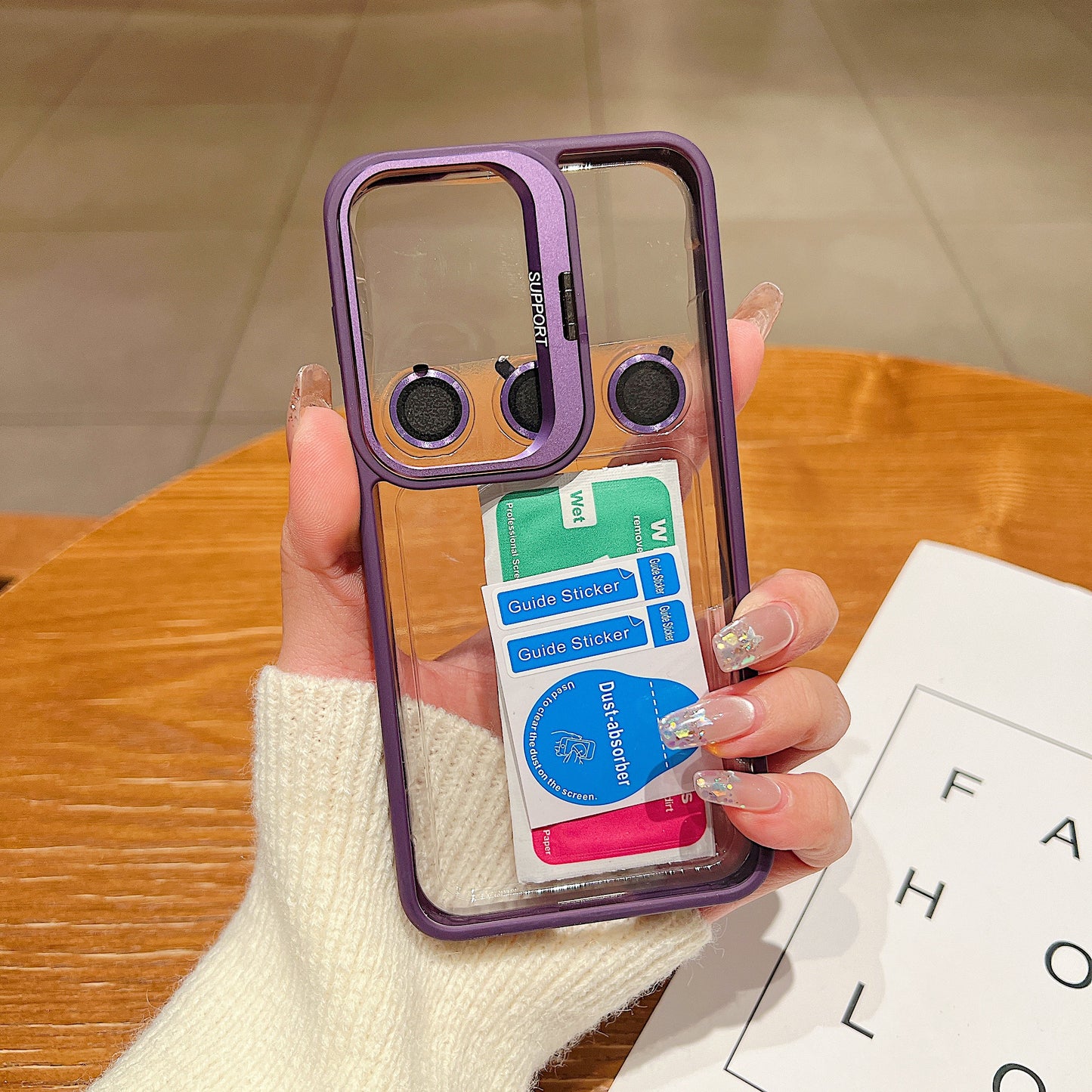 LuxuryKase Clear Case | Metal Lens Protector & 180° Rotating Bracket | Shockproof Transparent Hard Back Cover with Soft TPU Frame For iPhone & Samsung