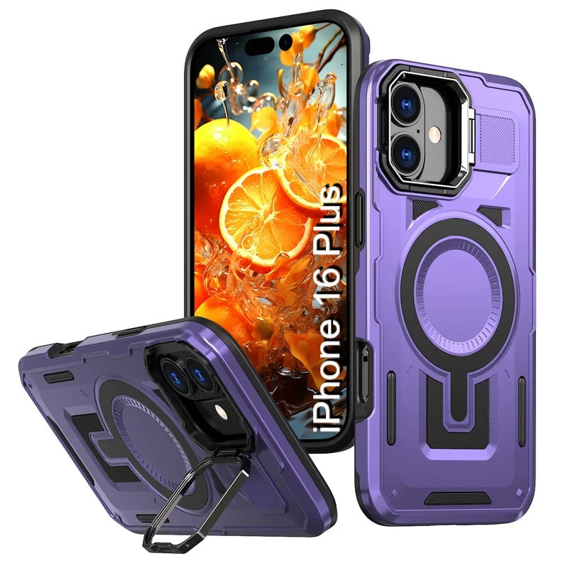 LuxuryKase Rugged Shockproof Magnetic Case with Kickstand | Dual Layer TPU+PC Protection | Mag-Safe Compatible | Camera Guard | Extreme Drop Resistance For iPhone Series