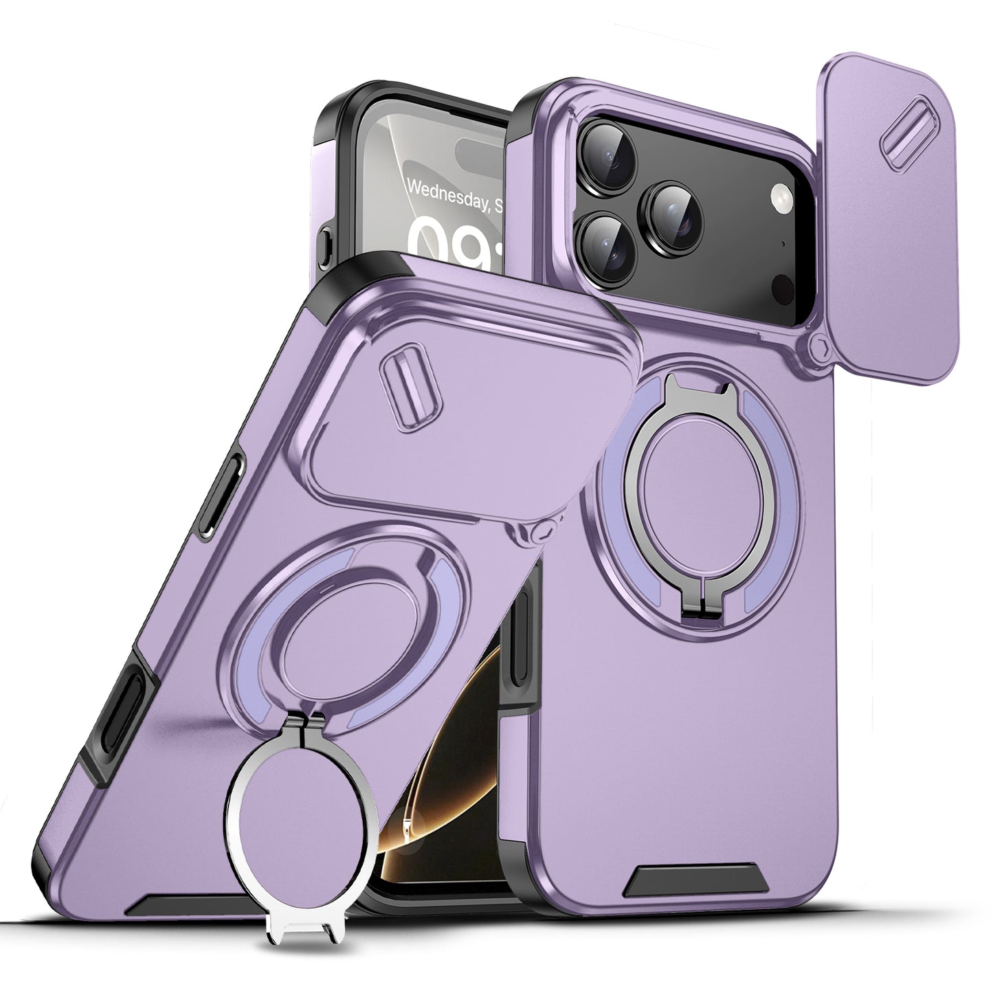 LuxuryKase Shockproof Case with Slide Camera Cover | 360° Rotating Ring Kickstand | Rugged Armour Protection For iPhone Series