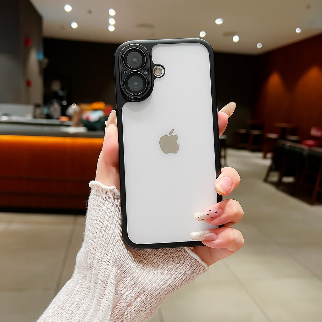 LuxuryKase Hybrid Frosted Clear Case | Matte Hard Back Cover | Metallic Frame | Shockproof Slim Design | Anti-Fingerprint | In-Built Camera Lens Protection For iPhone