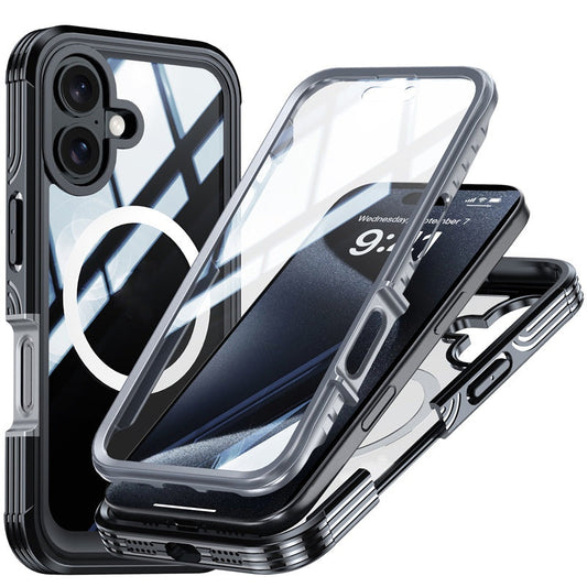 LuxuryKase Shockproof Magnetic Front & Back Cover with Full Body Protection | Strong Grip | Camera & Screen Guard | Wireless Charging Support | Durable TPU+PC Design Cover For iPhone 16 Series