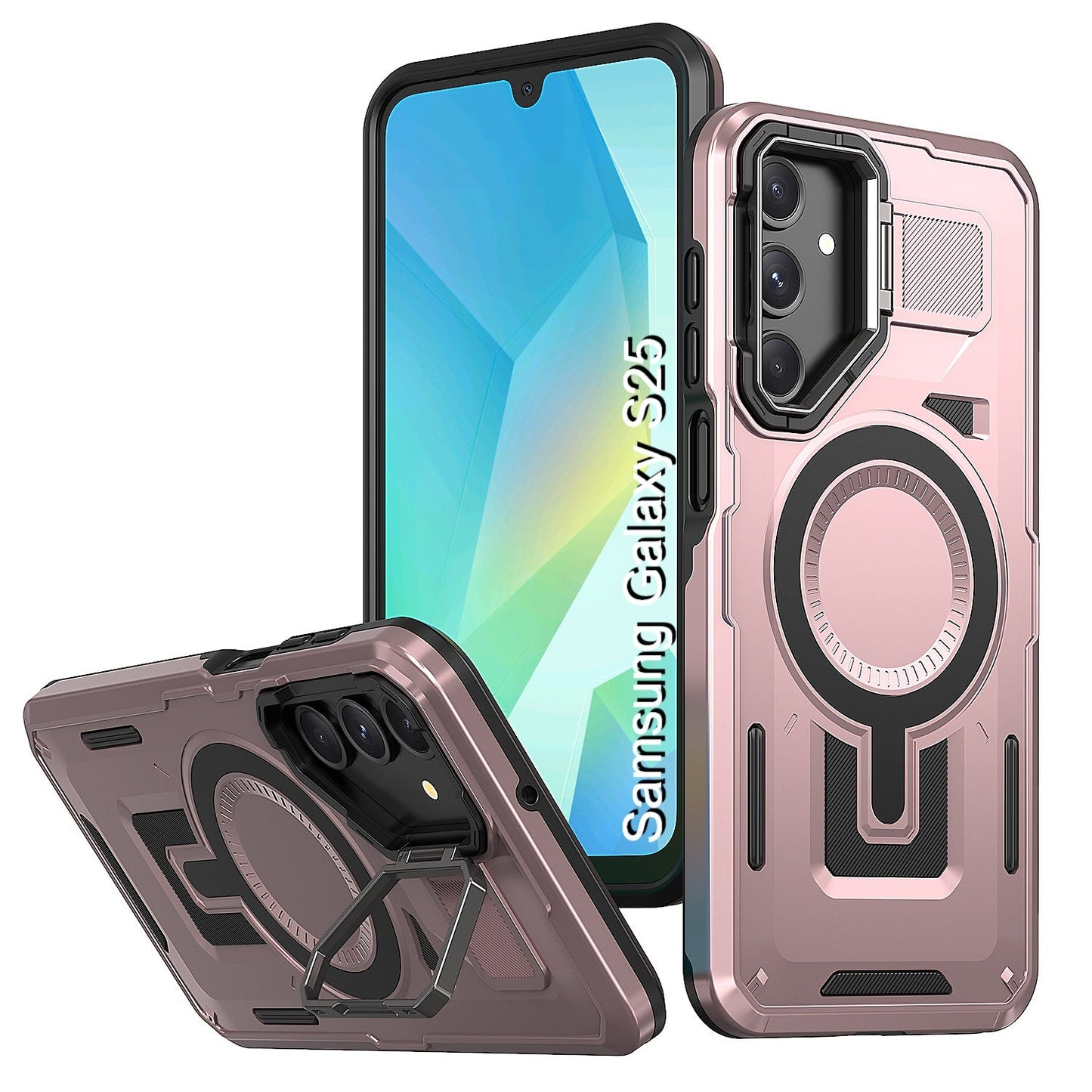 LuxuryKase Rugged Shockproof Magnetic Case with Kickstand | Dual Layer TPU+PC Protection | Mag-Safe Compatible | Camera Guard | Extreme Drop Resistance For Samsung Series