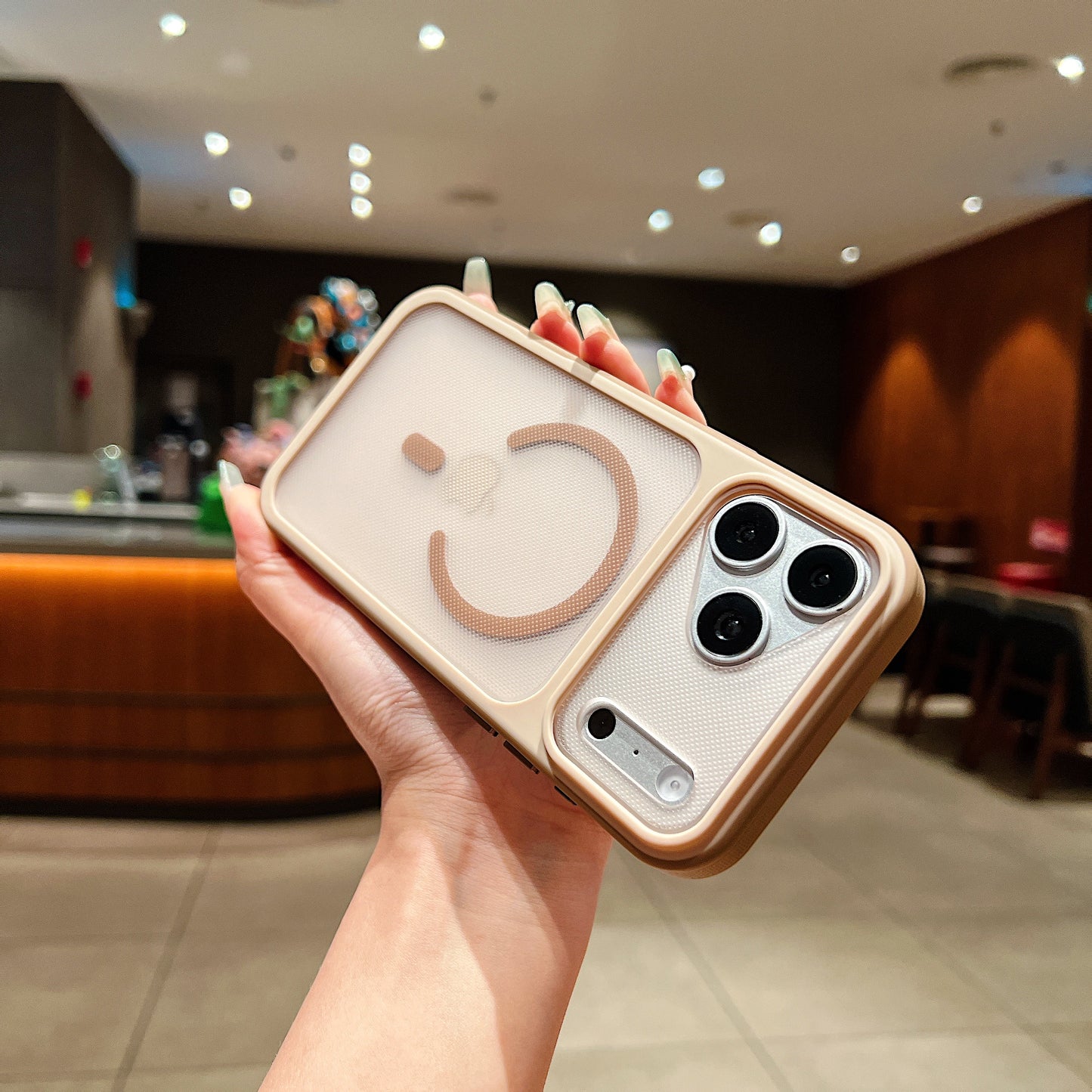 LuxuryKase Hybrid Clear Translucent Case | Matte Dotted Hard PC Back | TPU Textured Grip Frame | Metallic Buttons | Raised Camera Protection | MagSafe Compatible For iPhone