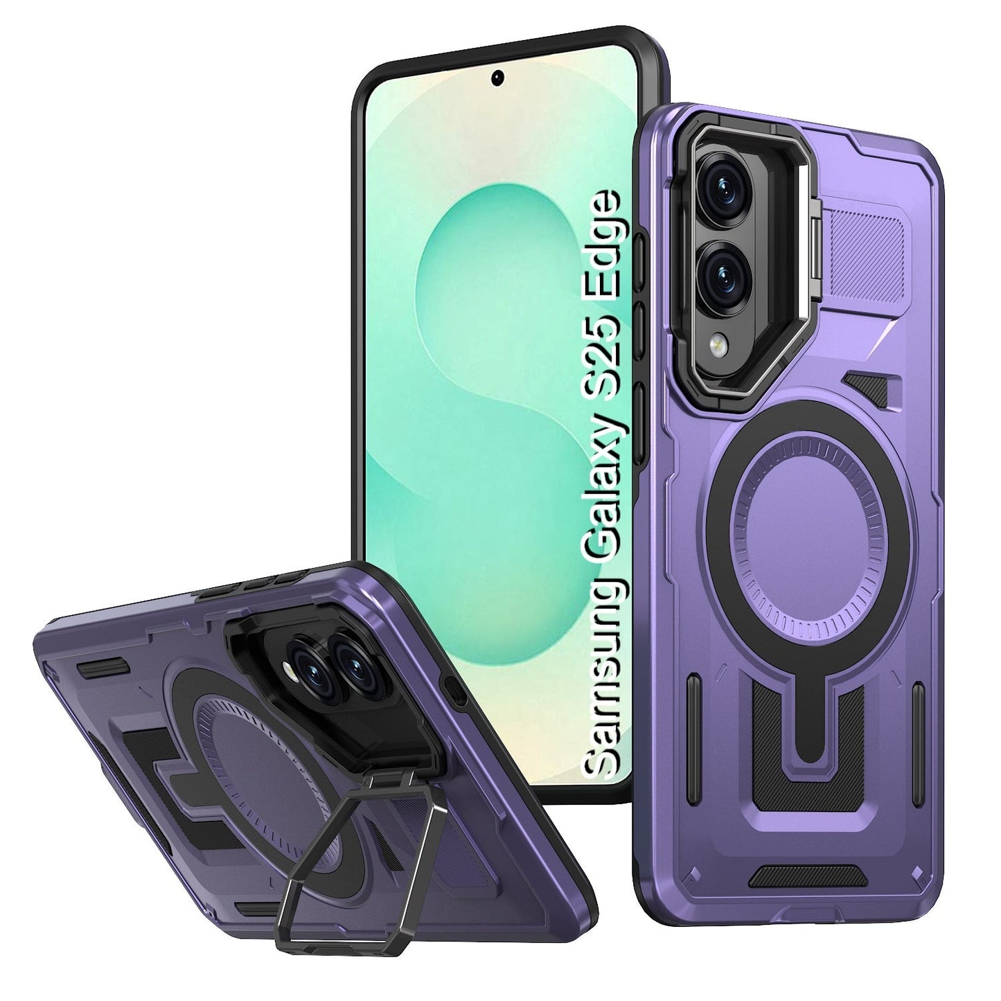LuxuryKase Rugged Shockproof Magnetic Case with Kickstand | Dual Layer TPU+PC Protection | Mag-Safe Compatible | Camera Guard | Extreme Drop Resistance For Samsung Series