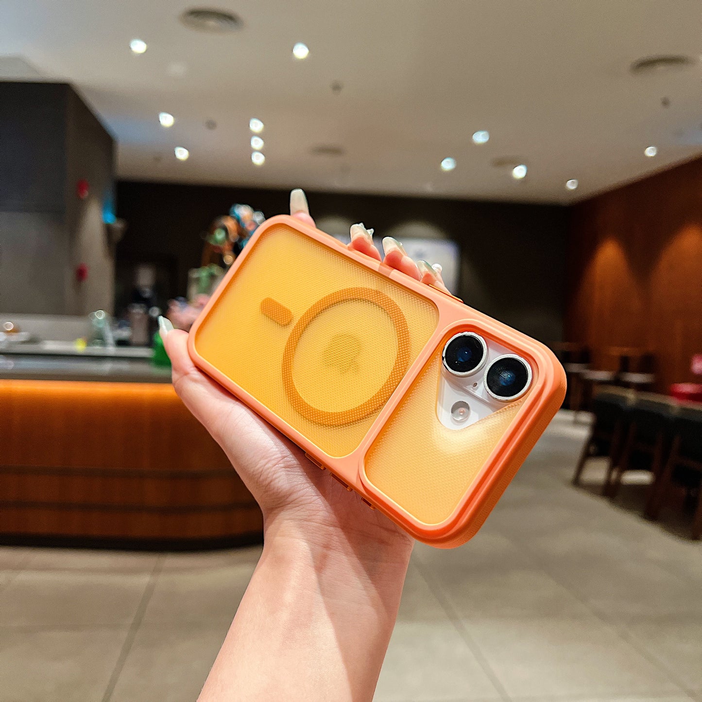 LuxuryKase Hybrid Clear Translucent Case | Matte Dotted Hard PC Back | TPU Textured Grip Frame | Metallic Buttons | Raised Camera Protection | MagSafe Compatible For iPhone