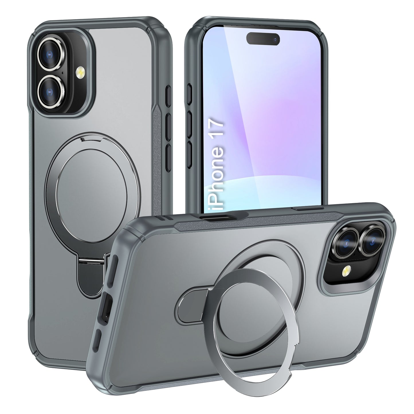 LuxuryKase Shockproof Back Cover with 360° Rotating Ring Kickstand | Mag-Safe Compatible | Rugged Armor Protection Case For iPhone Series