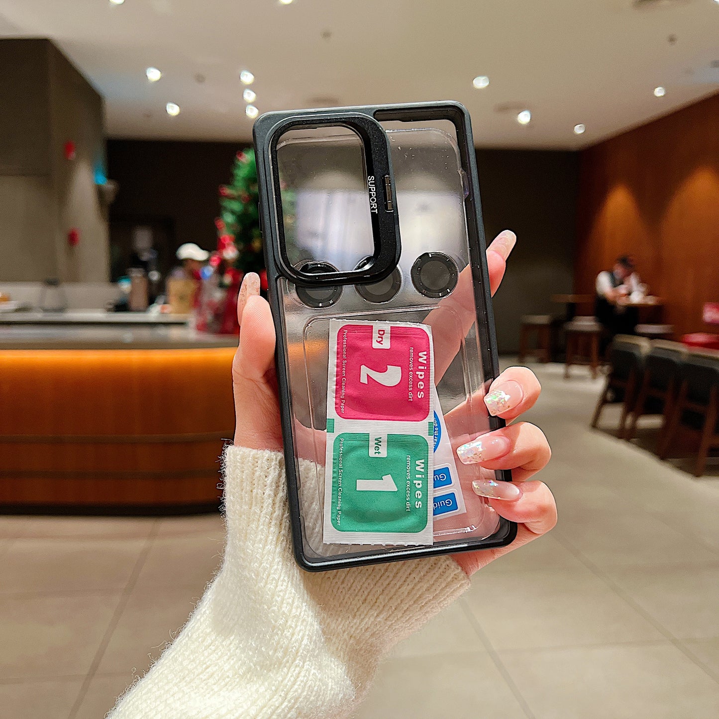 LuxuryKase Clear Case | Metal Lens Protector & 180° Rotating Bracket | Shockproof Transparent Hard Back Cover with Soft TPU Frame For iPhone & Samsung