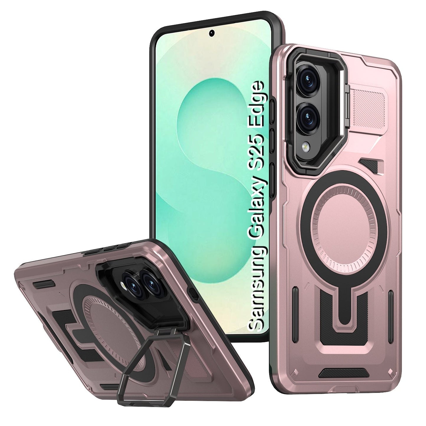 LuxuryKase Rugged Shockproof Magnetic Case with Kickstand | Dual Layer TPU+PC Protection | Mag-Safe Compatible | Camera Guard | Extreme Drop Resistance For Samsung Series