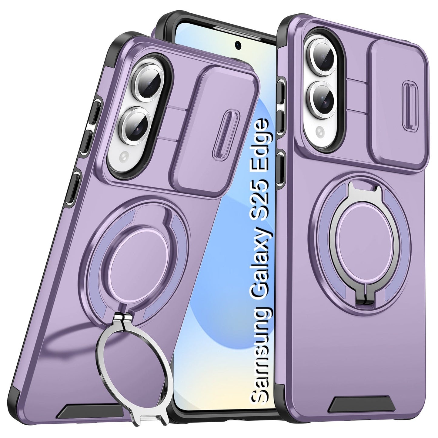 LuxuryKase Shockproof Magnetic Case with Slide Camera Cover | 360° Rotating Ring Kickstand | Mag-Safe Compatible | Rugged Armor Protection For Samsung Series