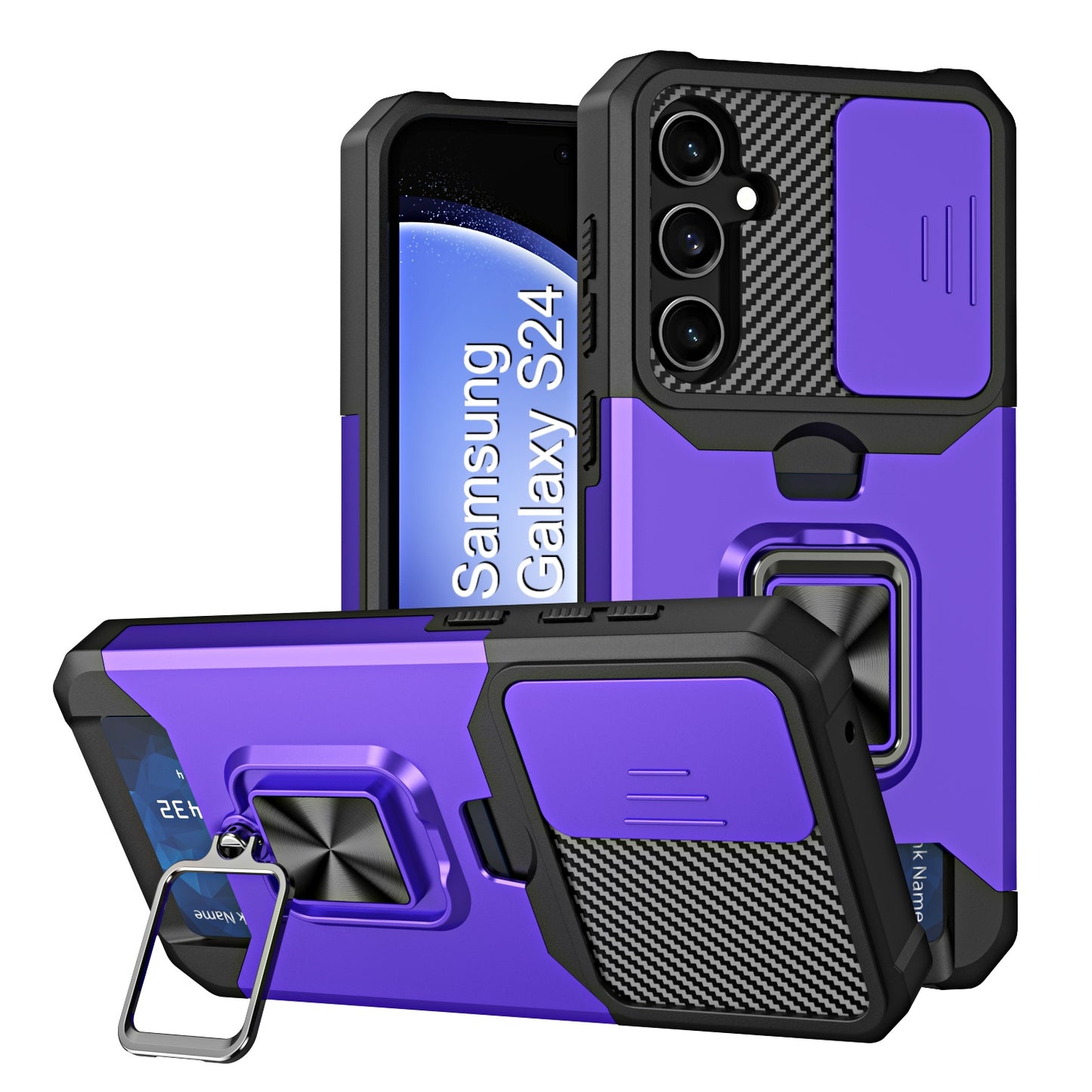 LuxuryKase Shockproof Armor Case | Slide Camera Cover | Hidden Card Slot | Rotating Ring Kickstand | Magnetic Car Mount Support | Military Grade Protection For iPhone & Samsung