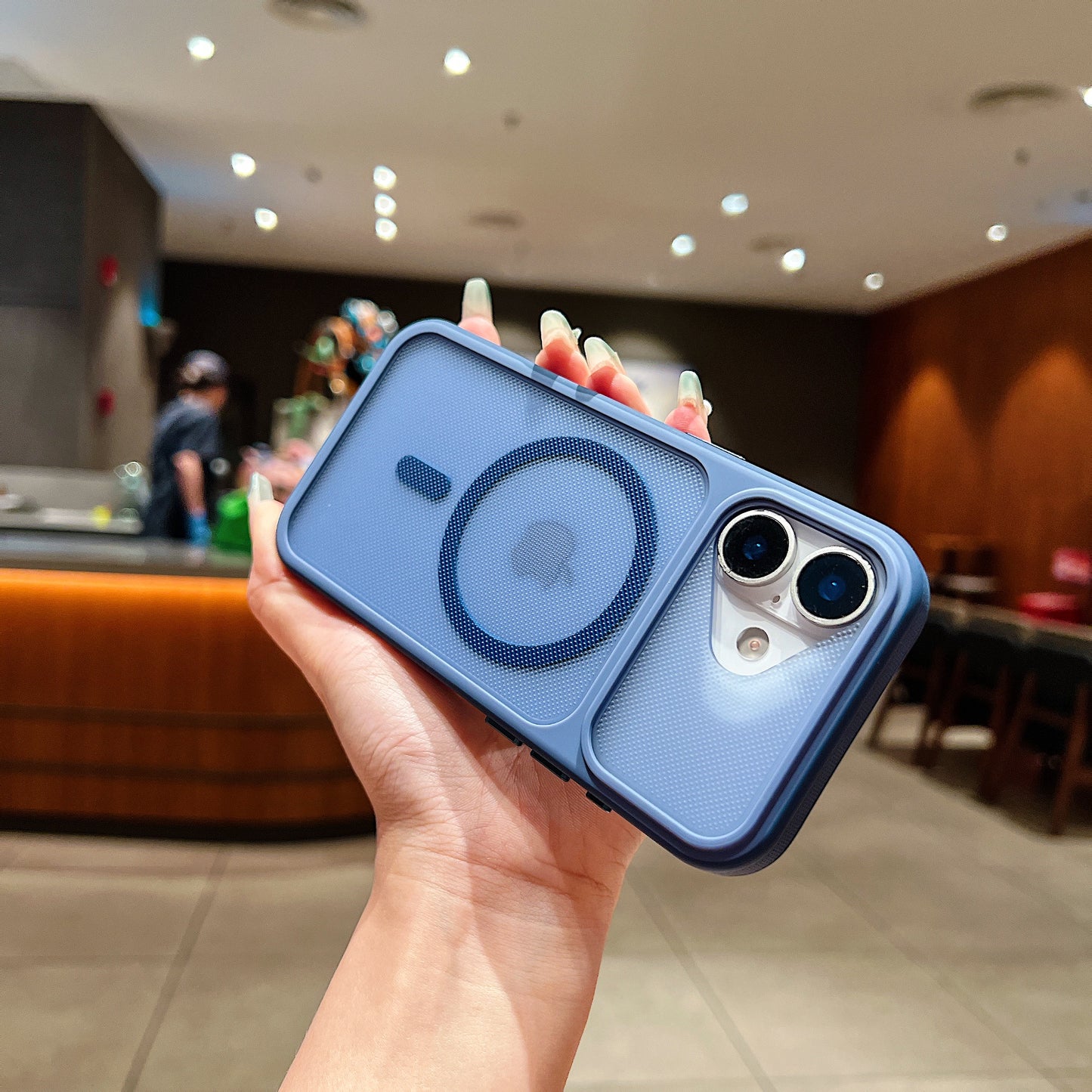 LuxuryKase Hybrid Clear Translucent Case | Matte Dotted Hard PC Back | TPU Textured Grip Frame | Metallic Buttons | Raised Camera Protection | MagSafe Compatible For iPhone