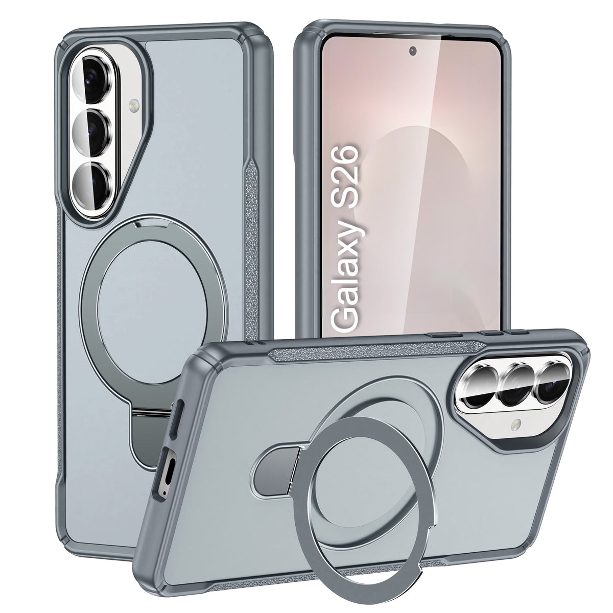 LuxuryKase Shockproof Back Cover with 90° Rotating Ring Kickstand | Mag-Safe Compatible | Rugged Armor Protection Case For iPhone & Samsung Series