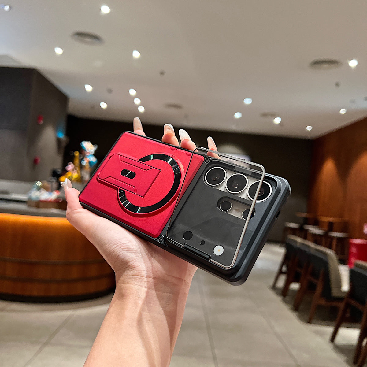 LuxuryKase Hybrid Armour Case | Built-In Foldable Kickstand | Flip Camera Lens Protection Frame Design | MagSafe Compatible | Rugged PC & TPU Cover For iPhone & Samsung Series