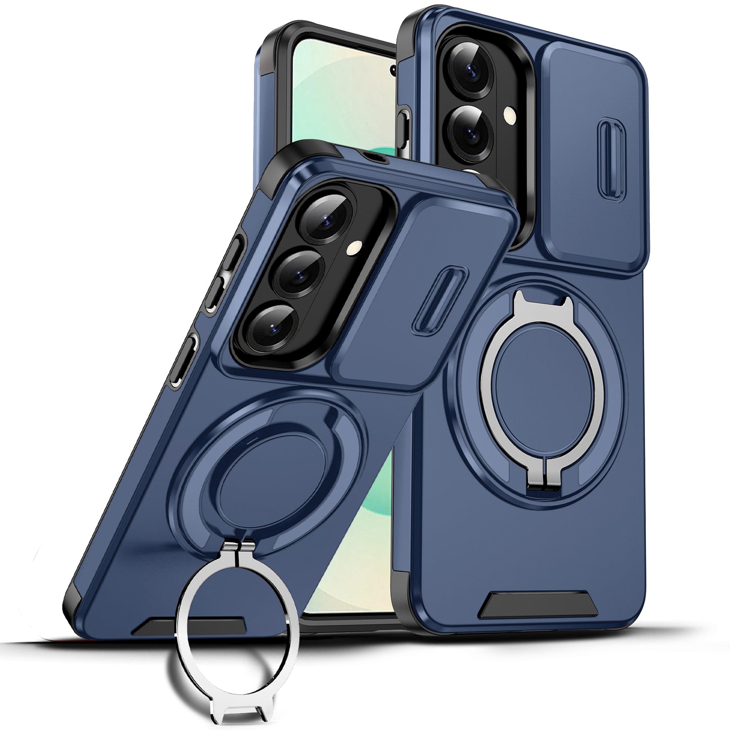LuxuryKase Shockproof Case with Slide Camera Cover | 360° Rotating Ring Kickstand | Rugged Armour Protection For Samsung Series
