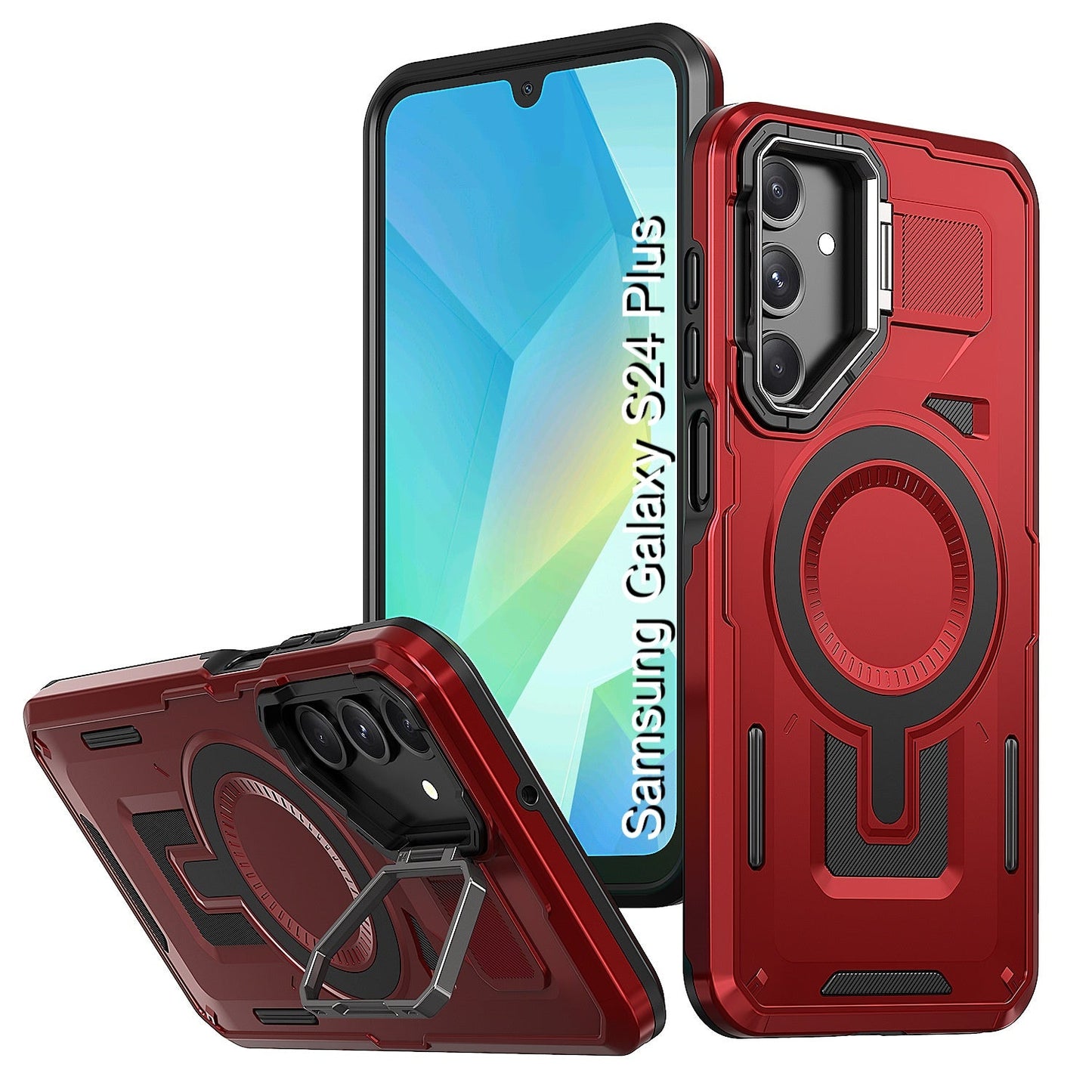 LuxuryKase Rugged Shockproof Magnetic Case with Kickstand | Dual Layer TPU+PC Protection | Mag-Safe Compatible | Camera Guard | Extreme Drop Resistance For Samsung Series