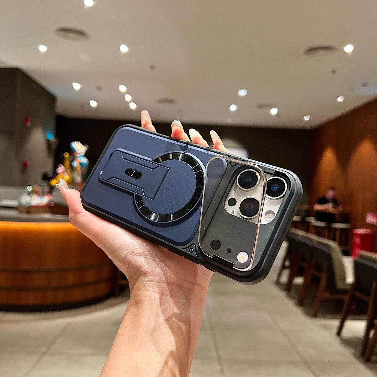 LuxuryKase Hybrid Armour Case | Built-In Foldable Kickstand | Flip Camera Lens Protection Frame Design | MagSafe Compatible | Rugged PC & TPU Cover For iPhone & Samsung Series