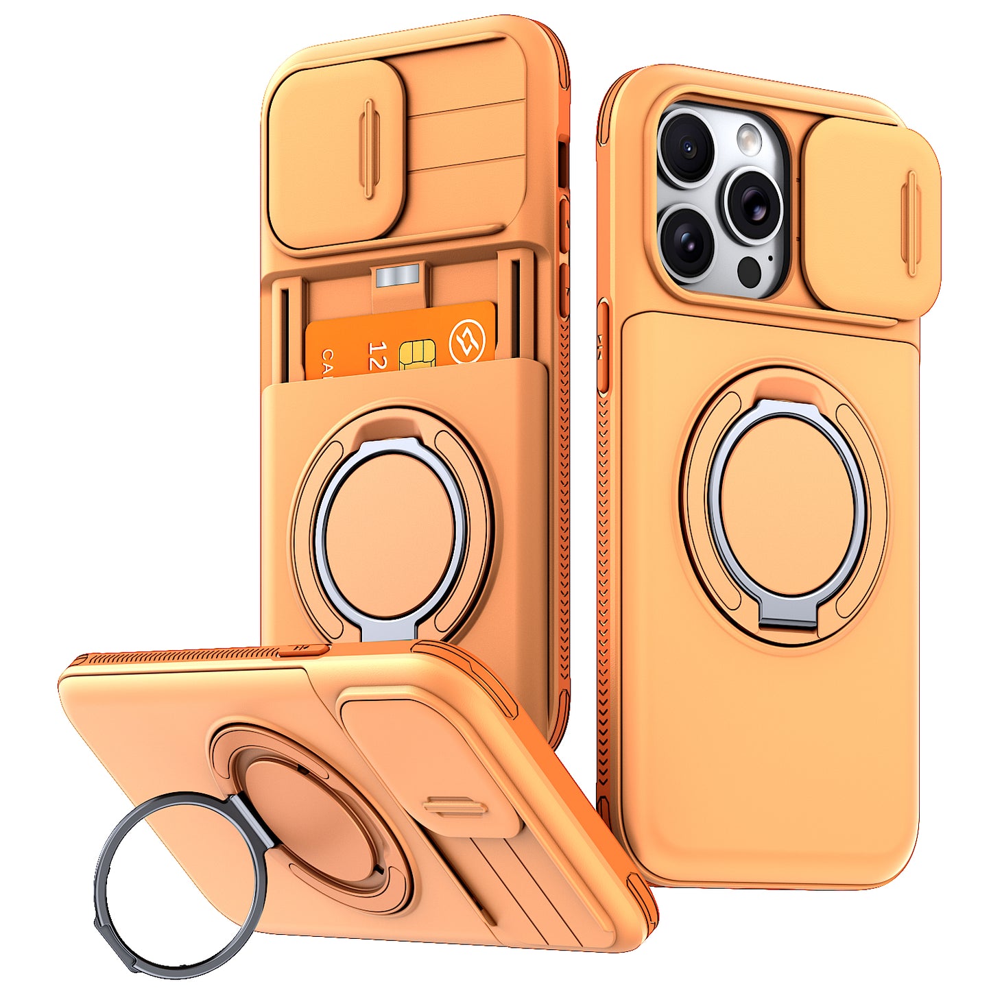 LuxuryKase Magnetic Card Holder Back Cover | Slide Camera Cover Protection | 360° Rotating & 120° Adjustable Kickstand | Shockproof Hard PC Back + Soft TPU Bumper For iPhone & Samsung Series