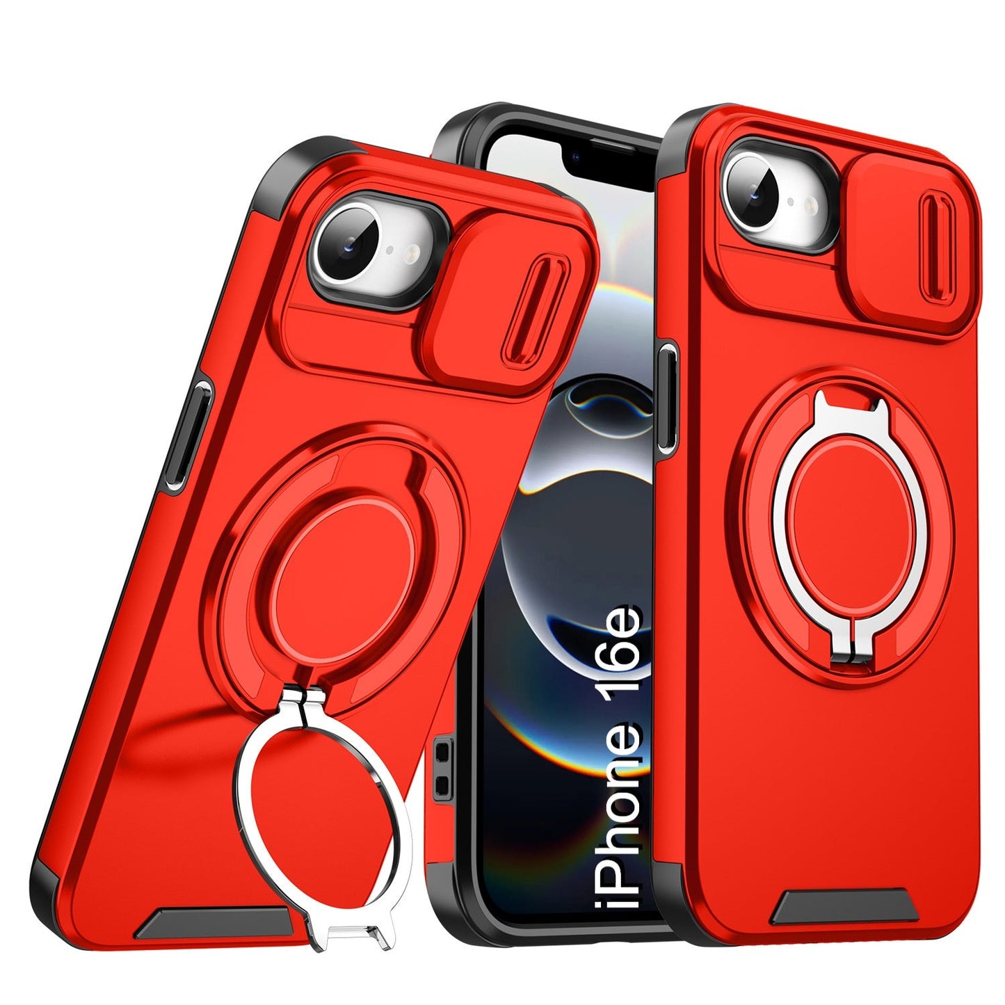 LuxuryKase Shockproof Magnetic Case with Slide Camera Cover | 360° Rotating Ring Kickstand | Mag-Safe Compatible | Rugged Armor Protection For iPhone Series