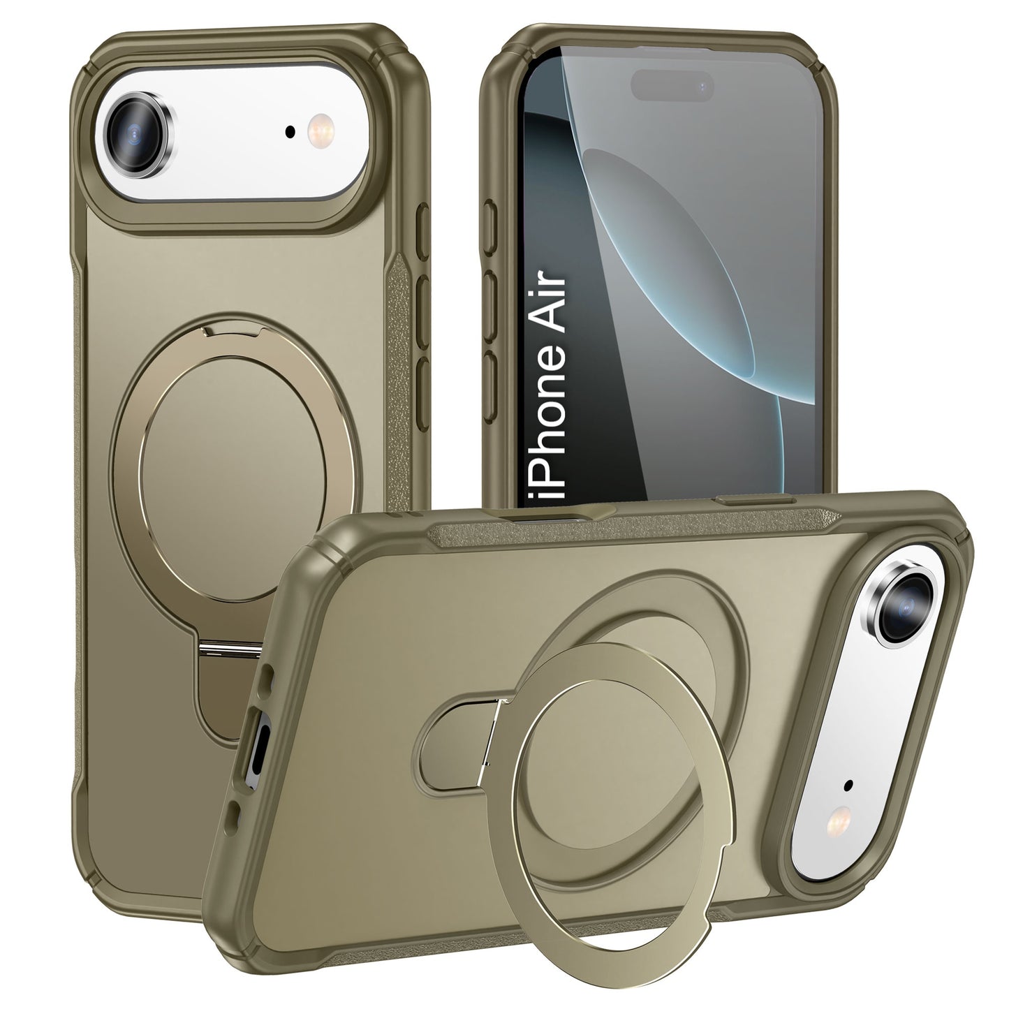 LuxuryKase Shockproof Back Cover with 360° Rotating Ring Kickstand | Mag-Safe Compatible | Rugged Armor Protection Case For iPhone Series
