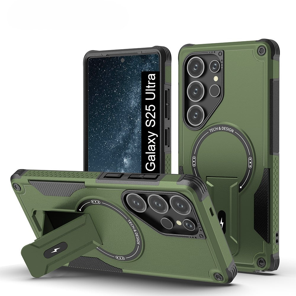 US LITE Back Cover with Portable Kickstand | Mag-Safe Compatible Magnetic Case | Shockproof Military Grade Protection | Rugged Armor Design Phone Cover For iPhone & Samsung