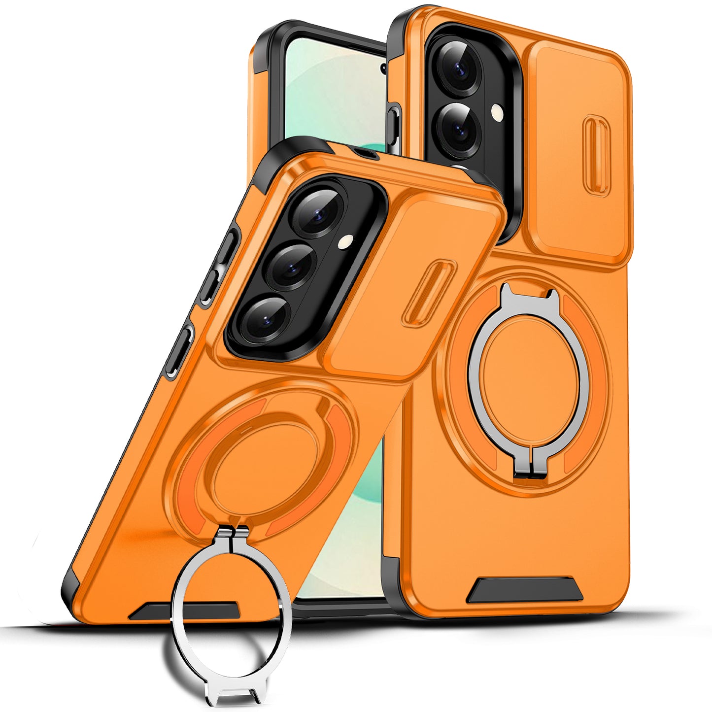 LuxuryKase Shockproof Case with Slide Camera Cover | 360° Rotating Ring Kickstand | Rugged Armour Protection For Samsung Series