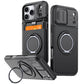 LuxuryKase Magnetic Card Holder Back Cover | Slide Camera Cover Protection | 360° Rotating & 120° Adjustable Kickstand | Shockproof Hard PC Back + Soft TPU Bumper For iPhone & Samsung Series