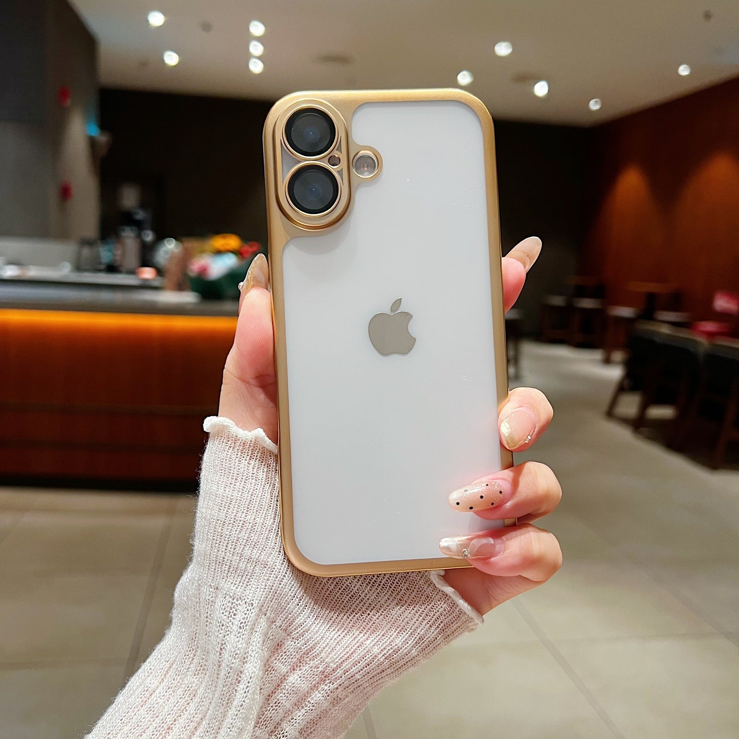 LuxuryKase Hybrid Frosted Clear Case | Matte Hard Back Cover | Metallic Frame | Shockproof Slim Design | Anti-Fingerprint | In-Built Camera Lens Protection For iPhone
