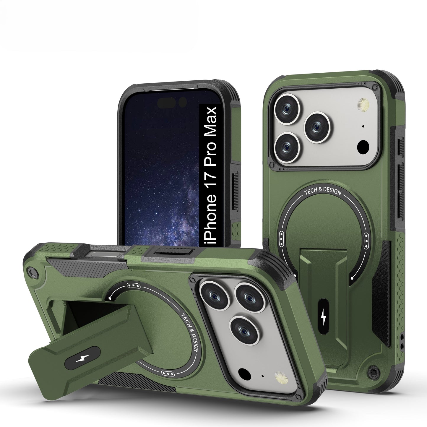 US LITE Back Cover with Portable Kickstand | Mag-Safe Compatible Magnetic Case | Shockproof Military Grade Protection | Rugged Armor Design Phone Cover For iPhone & Samsung