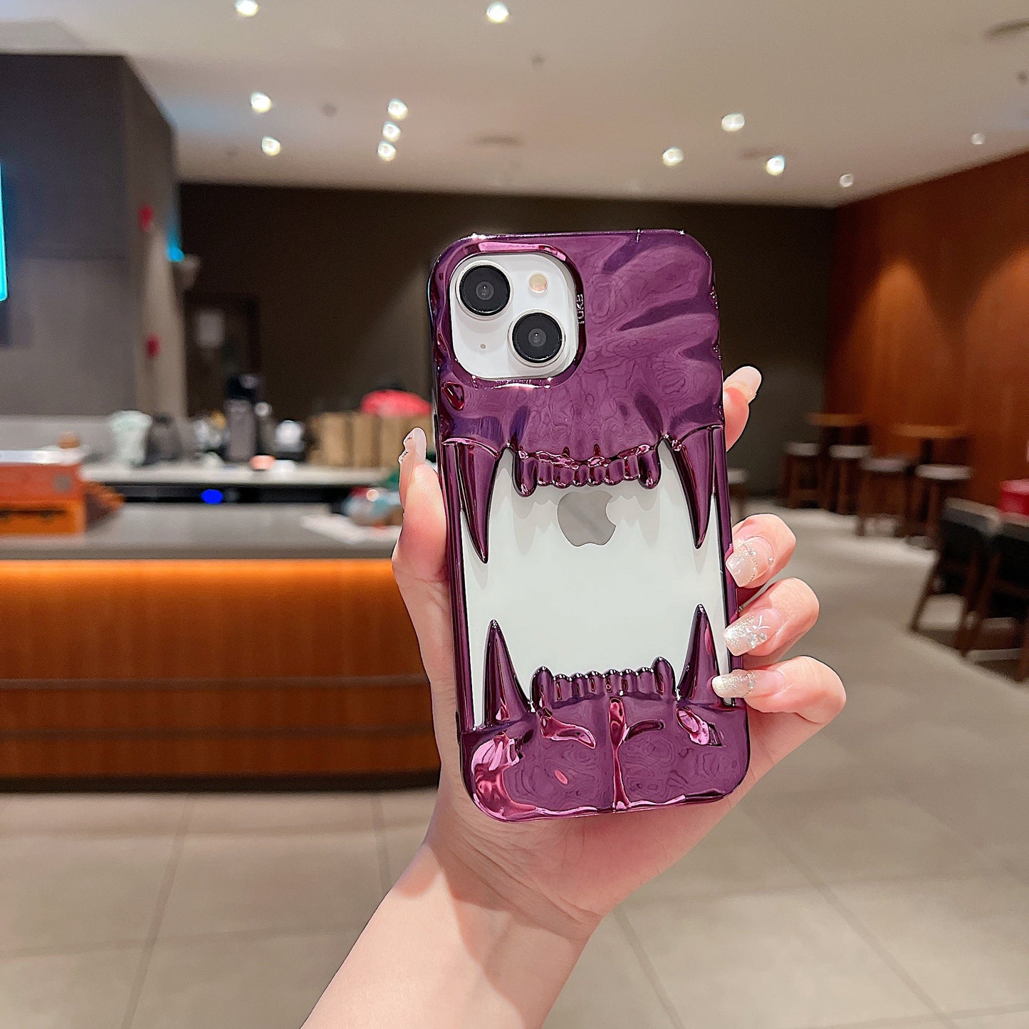 US LITE Shockproof Designer Metallic Chrome 3D Fangs Back Case | Anti-Scratch Grip | Full Camera Protection and Stylish Look For iPhone 14, 15 & 16 Series