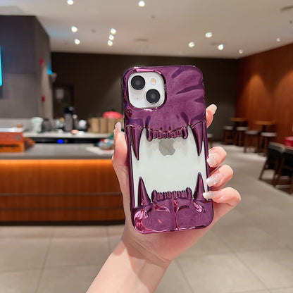 US LITE Shockproof Designer Metallic Chrome 3D Fangs Back Case | Anti-Scratch Grip | Full Camera Protection and Stylish Look For iPhone 14, 15 & 16 Series