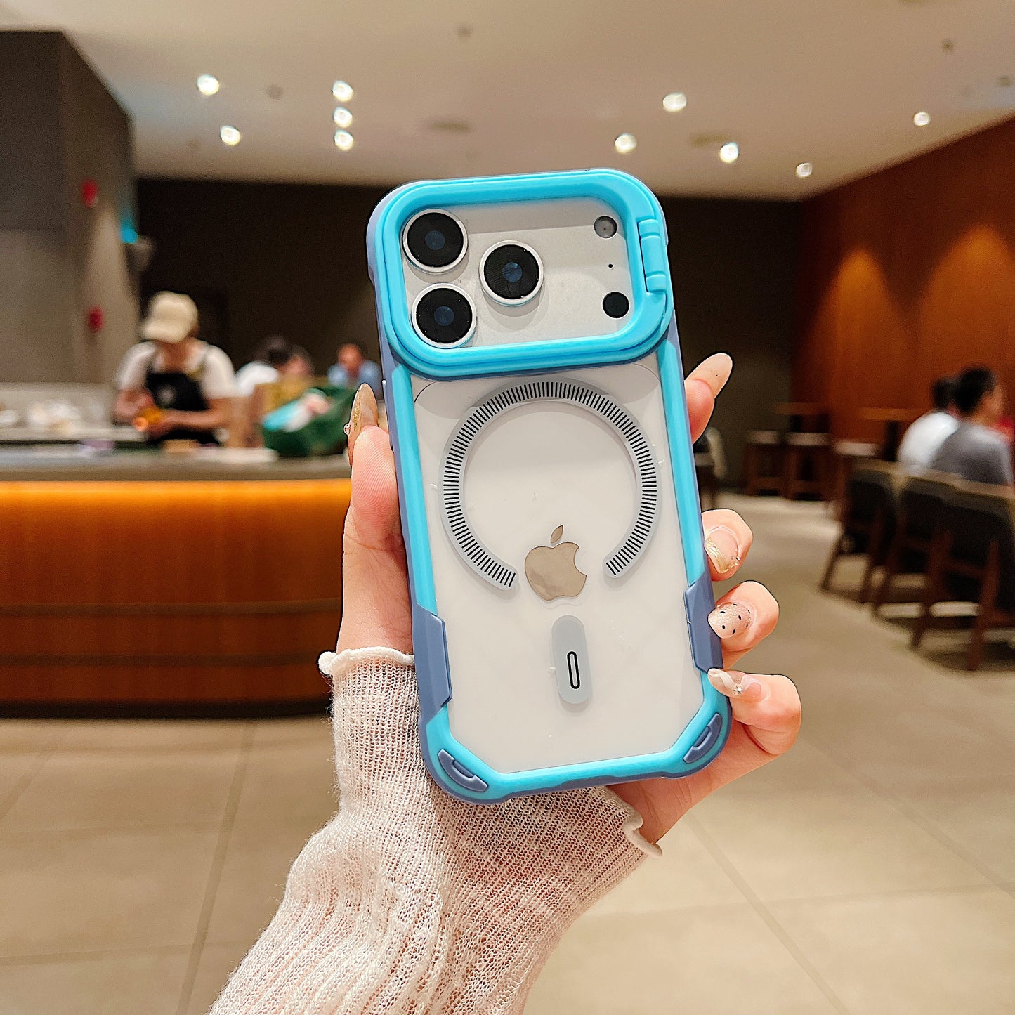 LuxuryKase LK164 Invisible Stand Transparent Magnetic Mag-Safe Wireless Charger Case Cover For iPhone