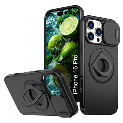 LuxuryKase Mag-Safe Shockproof Rugged Back Case with Finger Ring Kickstand & Sliding Camera Cover | Military Drop Protection | Wireless Charging Support For iPhone Series