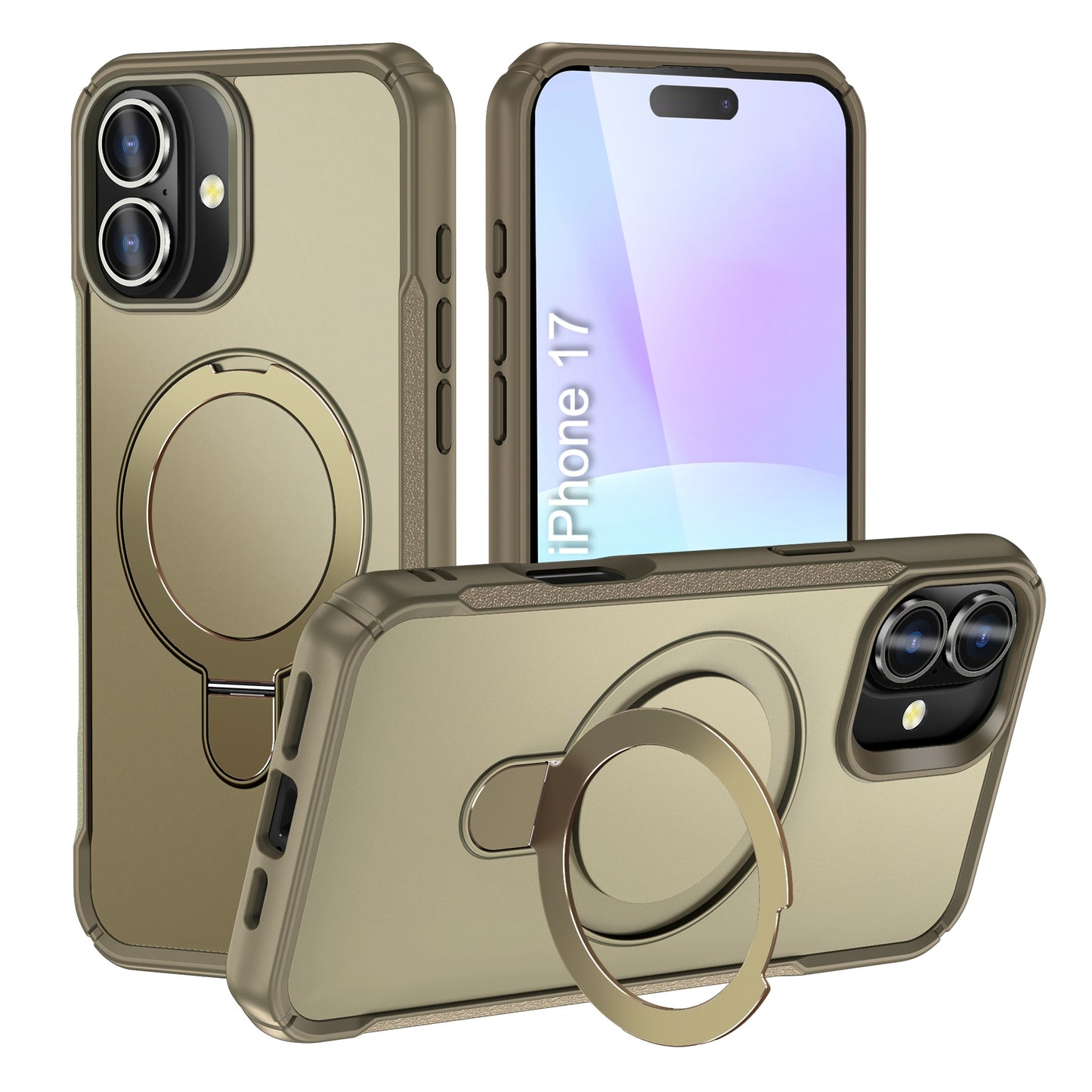 LuxuryKase Shockproof Back Cover with 360° Rotating Ring Kickstand | Mag-Safe Compatible | Rugged Armor Protection Case For iPhone Series