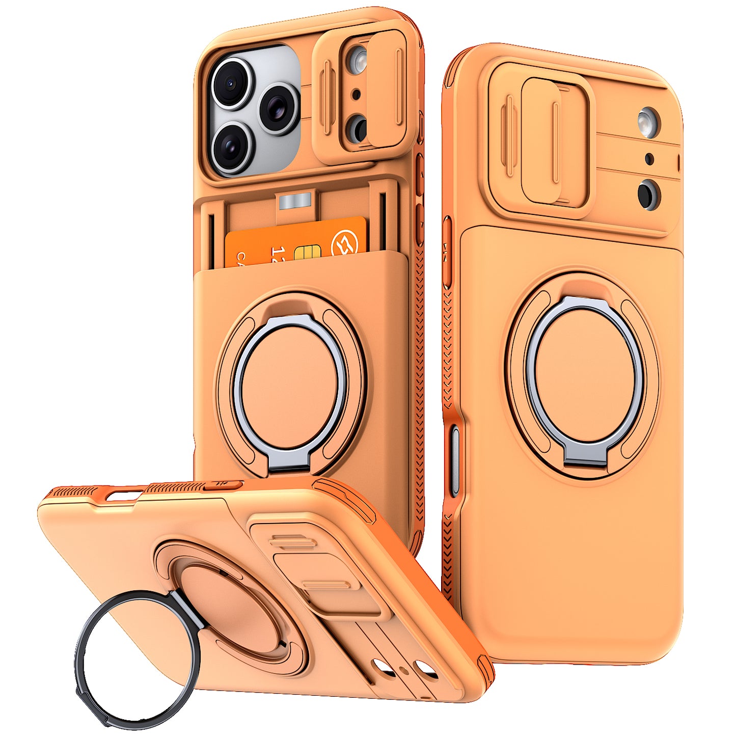 LuxuryKase Magnetic Card Holder Back Cover | Slide Camera Cover Protection | 360° Rotating & 120° Adjustable Kickstand | Shockproof Hard PC Back + Soft TPU Bumper For iPhone & Samsung Series