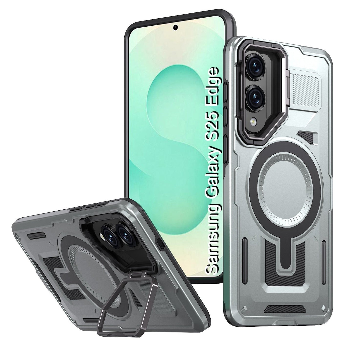 LuxuryKase Rugged Shockproof Magnetic Case with Kickstand | Dual Layer TPU+PC Protection | Mag-Safe Compatible | Camera Guard | Extreme Drop Resistance For Samsung Series