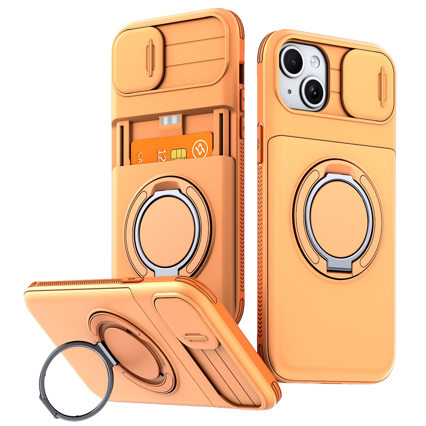 LuxuryKase Magnetic Card Holder Back Cover | Slide Camera Cover Protection | 360° Rotating & 120° Adjustable Kickstand | Shockproof Hard PC Back + Soft TPU Bumper For iPhone & Samsung Series