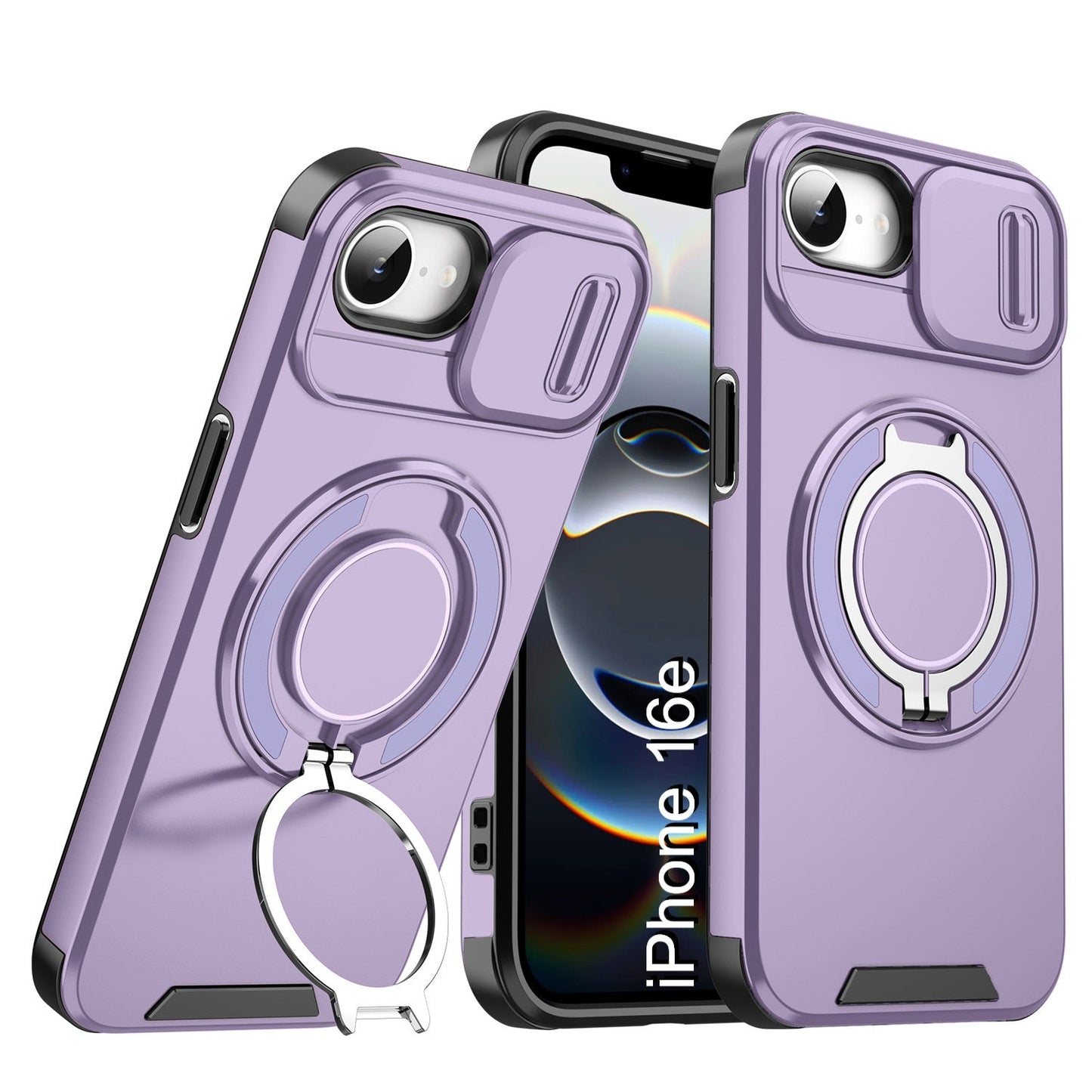 LuxuryKase Shockproof Magnetic Case with Slide Camera Cover | 360° Rotating Ring Kickstand | Mag-Safe Compatible | Rugged Armor Protection For iPhone Series