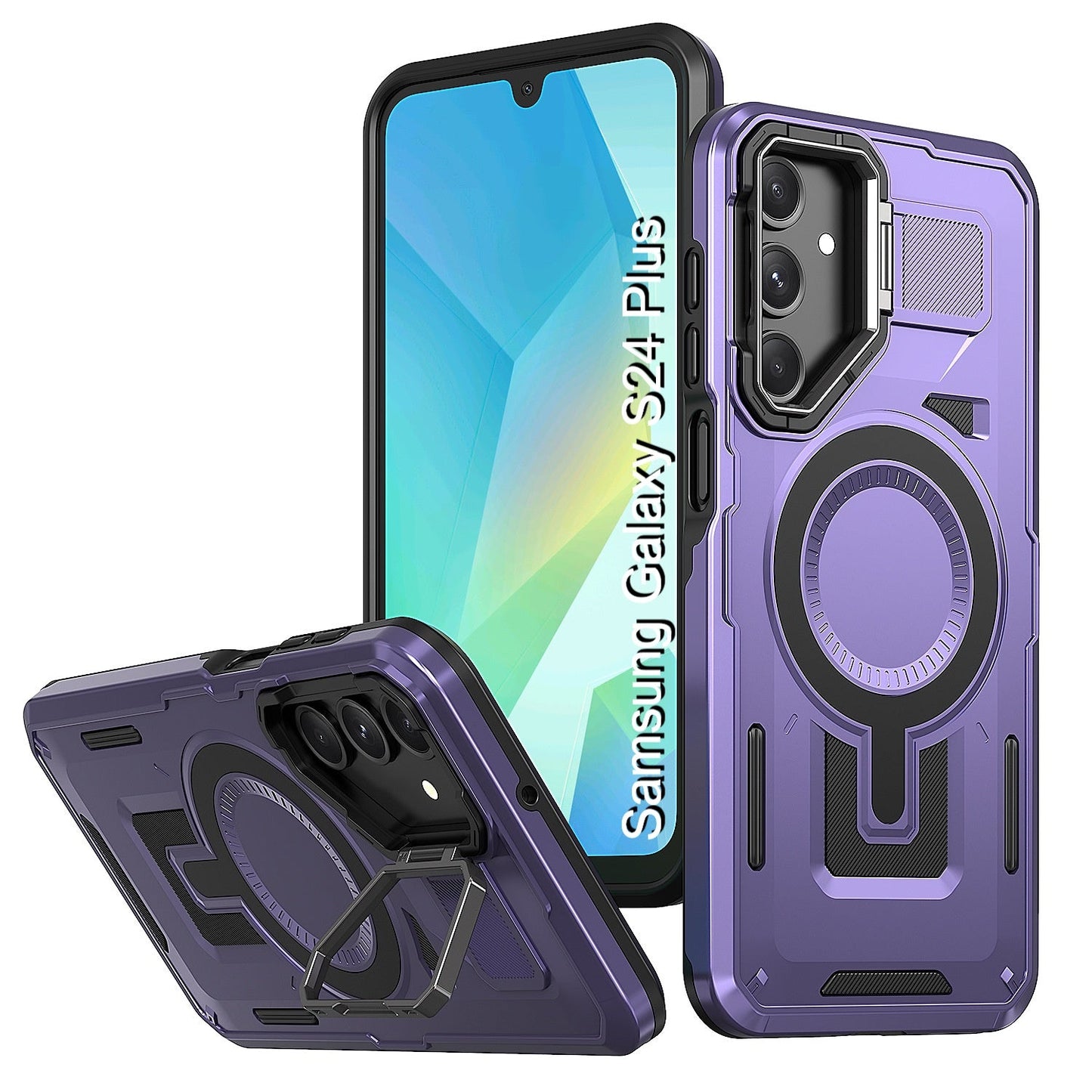 LuxuryKase Rugged Shockproof Magnetic Case with Kickstand | Dual Layer TPU+PC Protection | Mag-Safe Compatible | Camera Guard | Extreme Drop Resistance For Samsung Series