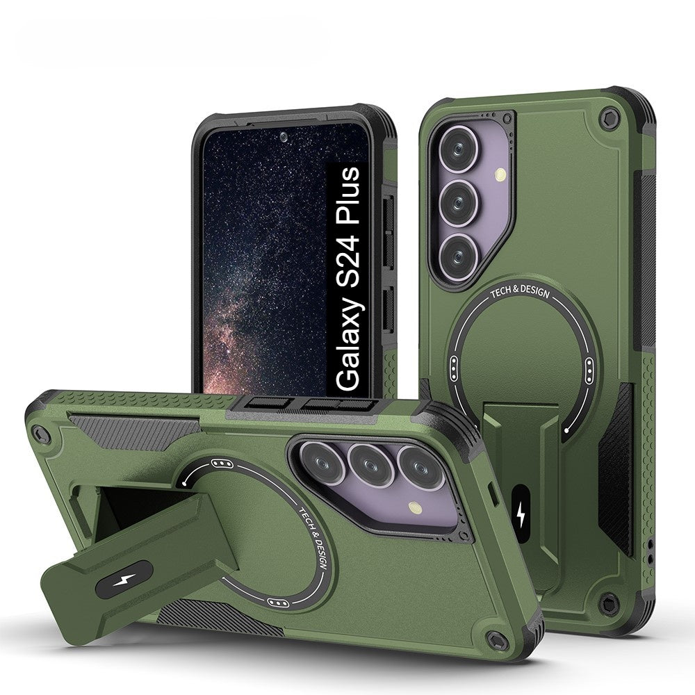US LITE Back Cover with Portable Kickstand | Mag-Safe Compatible Magnetic Case | Shockproof Military Grade Protection | Rugged Armor Design Phone Cover For iPhone & Samsung