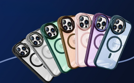 LuxuryKase Magnetic Transparent Back Case | Shockproof Hard PC Bumper Cover with Camera Lens Guard Kickstand | Mag-Safe Support For iPhone 15 & 16 Series
