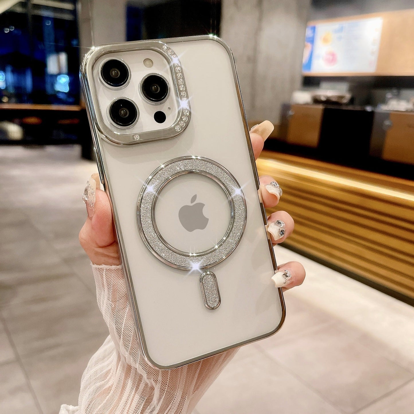 LuxuryKase Transparent Back Cover with Shimmer MagSafe Ring | Soft TPU Case | Stylish Shockproof Protective Mobile Case with Premium Finish For iPhone 15 & 16 Series