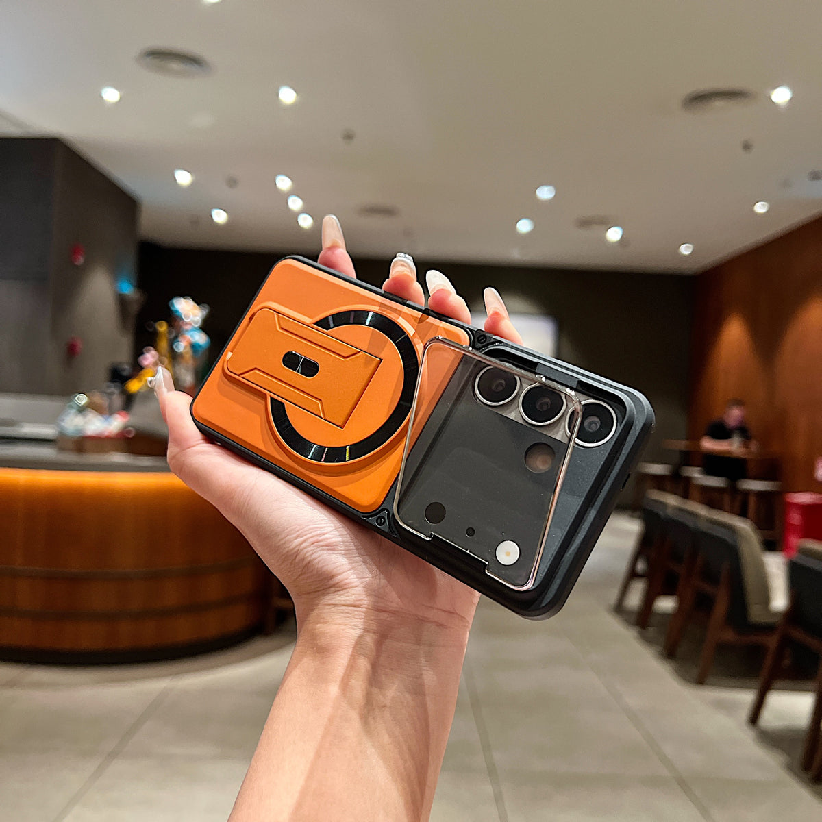 LuxuryKase Hybrid Armour Case | Built-In Foldable Kickstand | Flip Camera Lens Protection Frame Design | MagSafe Compatible | Rugged PC & TPU Cover For iPhone & Samsung Series
