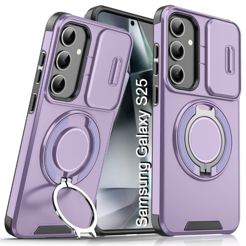 LuxuryKase Shockproof Magnetic Case with Slide Camera Cover | 360° Rotating Ring Kickstand | Mag-Safe Compatible | Rugged Armor Protection For Samsung Series